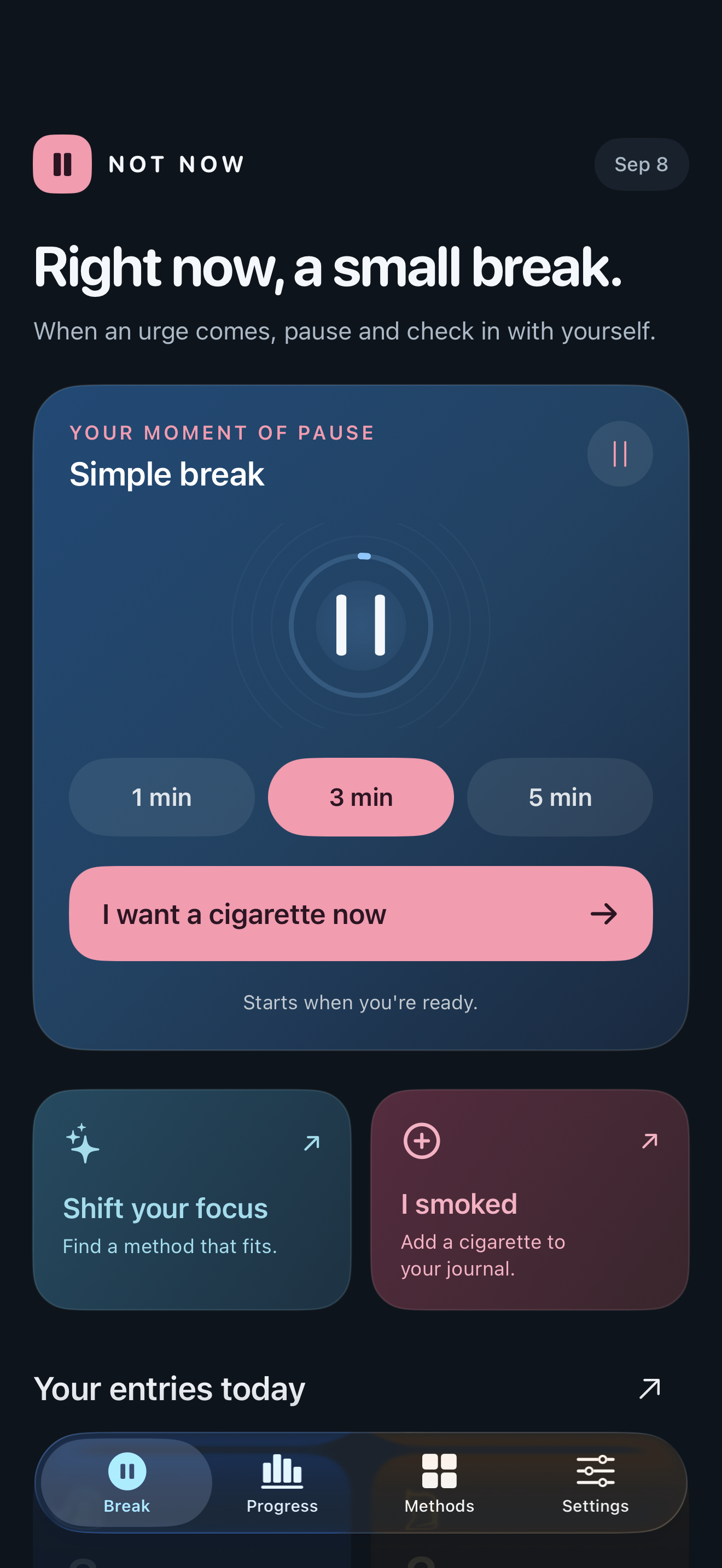 NOT NOW — Actual app screenshot