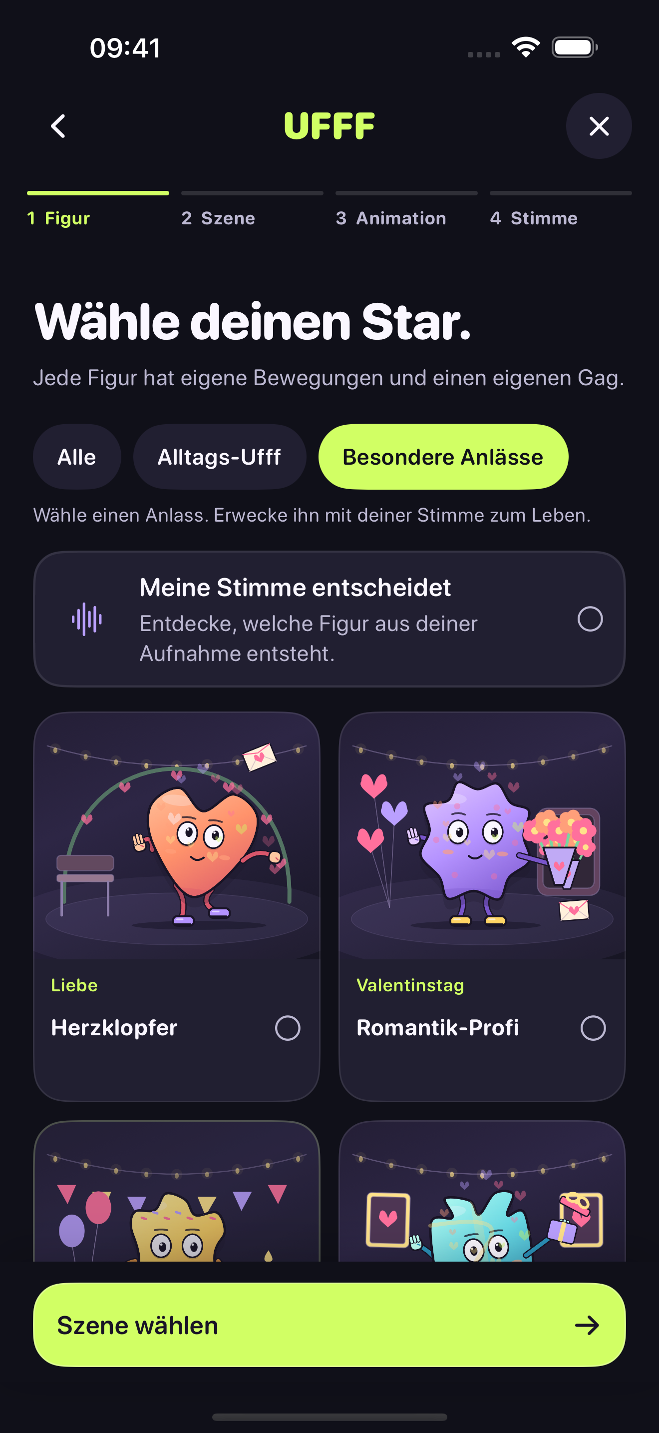 Die bunte Figurenauswahl in der UFFF-App.